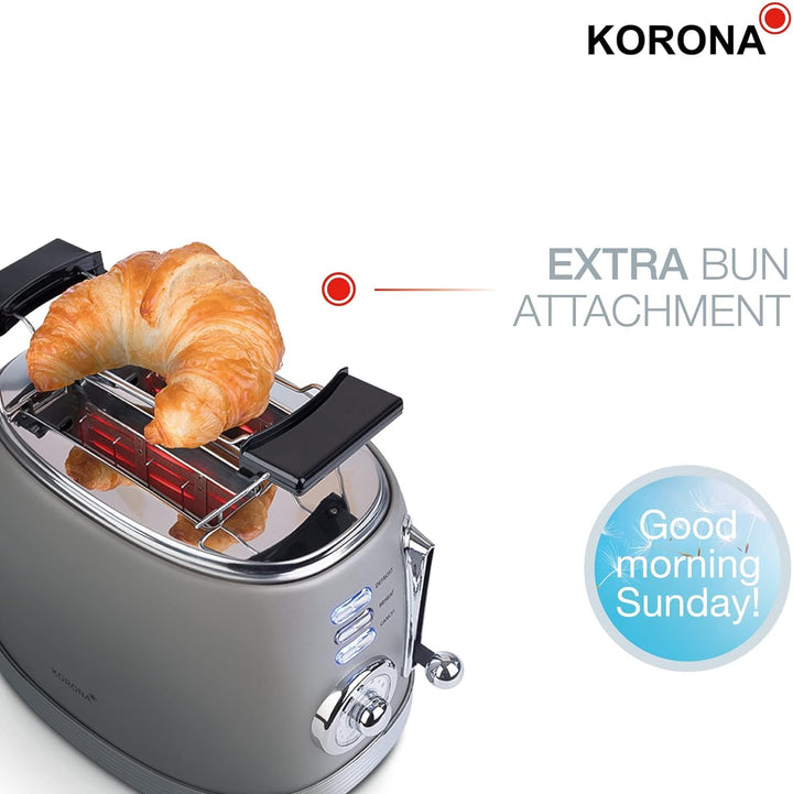 Korona 21667 Toaster | 2 Scheiben | Retro Design | Grau | 6 Bräunungsstufen | Retro | Auftauen,Röste