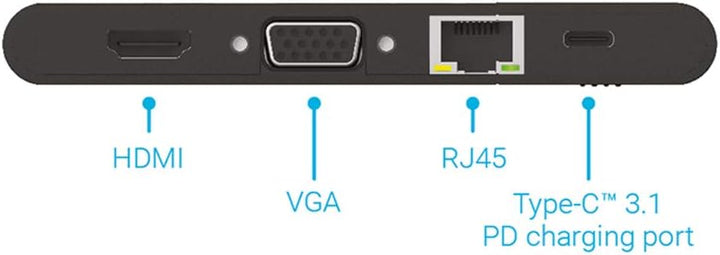 PNY All-In-One USB-C Mini Docking Station mit integriertem USB-C-Kabel mit 2xUSB-C, 2xUSB-A 3.1, 1xH