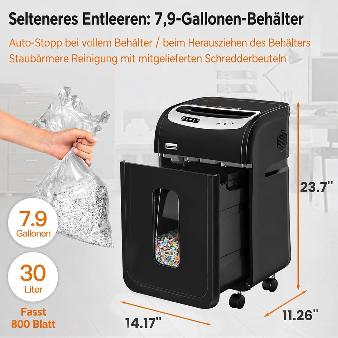 Aktenvernichter für Büro, 18 Blatt Mikro-Cut (P4) Papierschredder, VidaTeco Reisswolf mit 60 Minuten