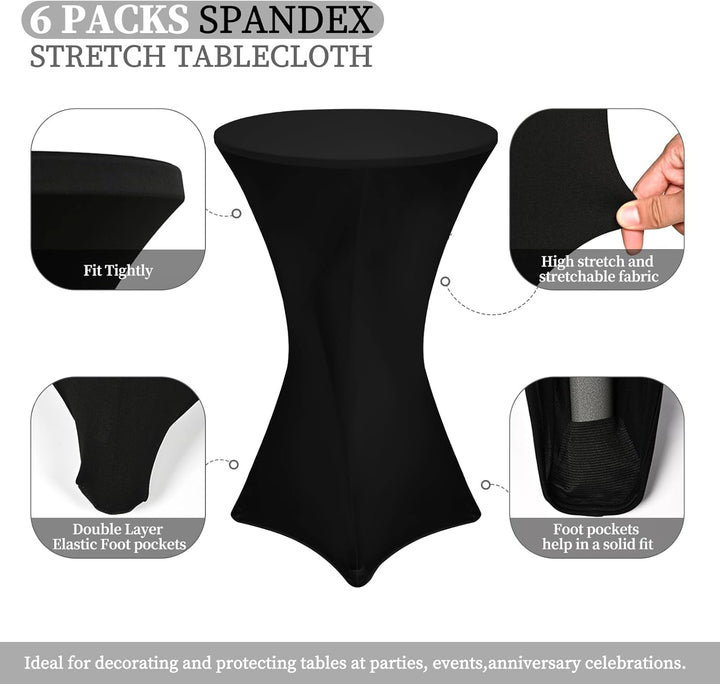 Showgeous 6er-Set Stretch Stehtisch Husse für Bistrotisch Ø 60-65 cm,Hussen Stehtische Schwarz 60 cm