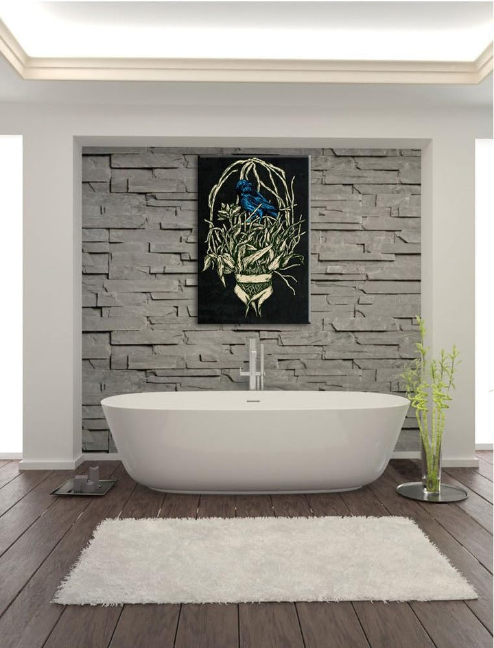Dark Blue Bird black Bild auf Leinwand, XXL riesige Bilder fertig gerahmt mit Keilrahmen, Kunstdruck