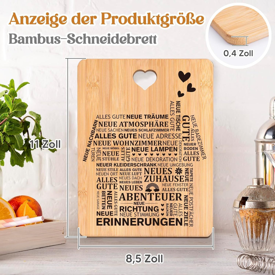 Einzugsgeschenke Haus - Bambus Schneidebrett Geschenk zum Einzug ins Haus, Richtfest Geschenk, Einwe