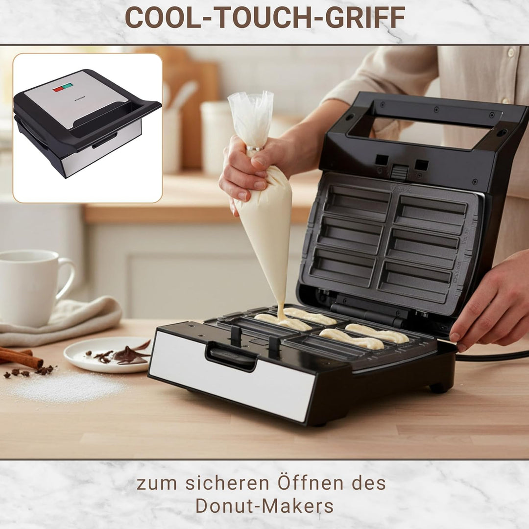 Syntrox Churros Maker mit Wechselplatten, Edelstahl, schnelles Aufheizen, Antihaftbeschichtet, versc