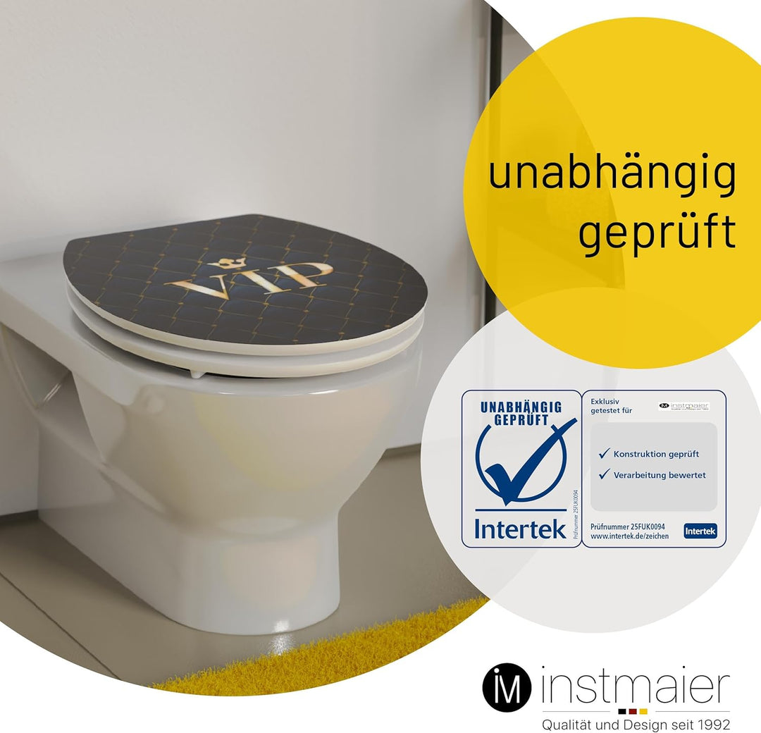 instmaier WC Sitz mit Motiv "VIP" | schwarz/gold | Toilettensitz mit Absenkautomatik | Klodeckel aus