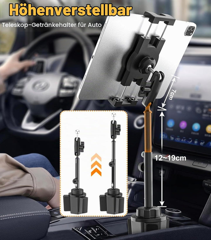 Tablet Halterung Auto Getränkehalter [Ausziehbarer Metallarm] LKW KFZ Becherhalter Tablet Halterung