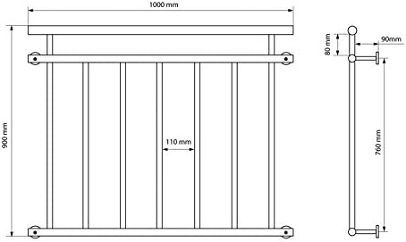 ECD Germany Französischer Balkon 100 x 90 cm | mit 7 Füllstäben | glänzend | aus Edelstahl | Balkong
