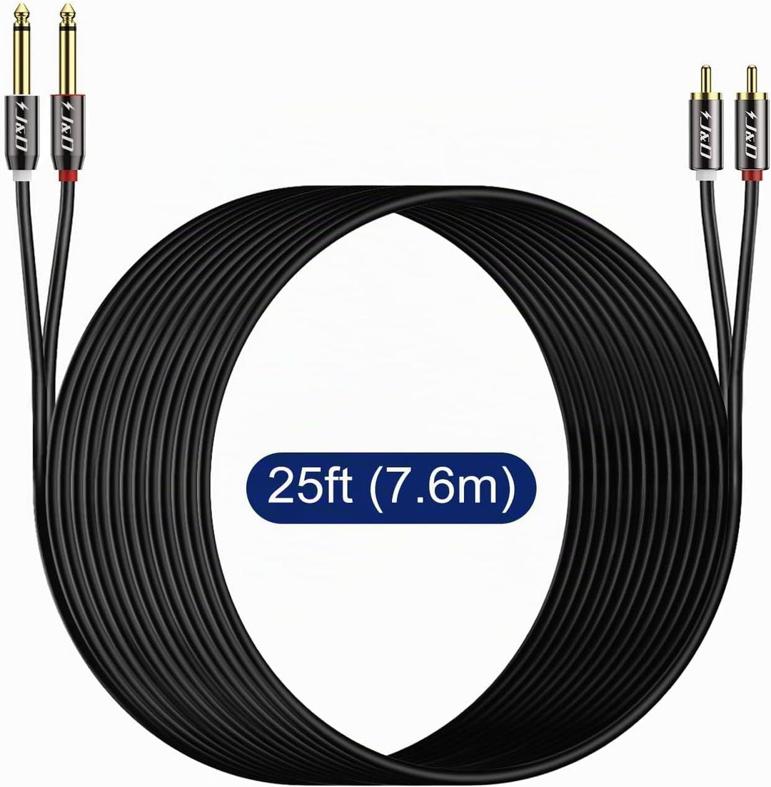 J&amp;D Cinch auf 6,3mm Klinke Kabel 7,6m, Cinch Kabel Gold-Plated Kupfer Shell Heavy Duty 2 Cinch Männl
