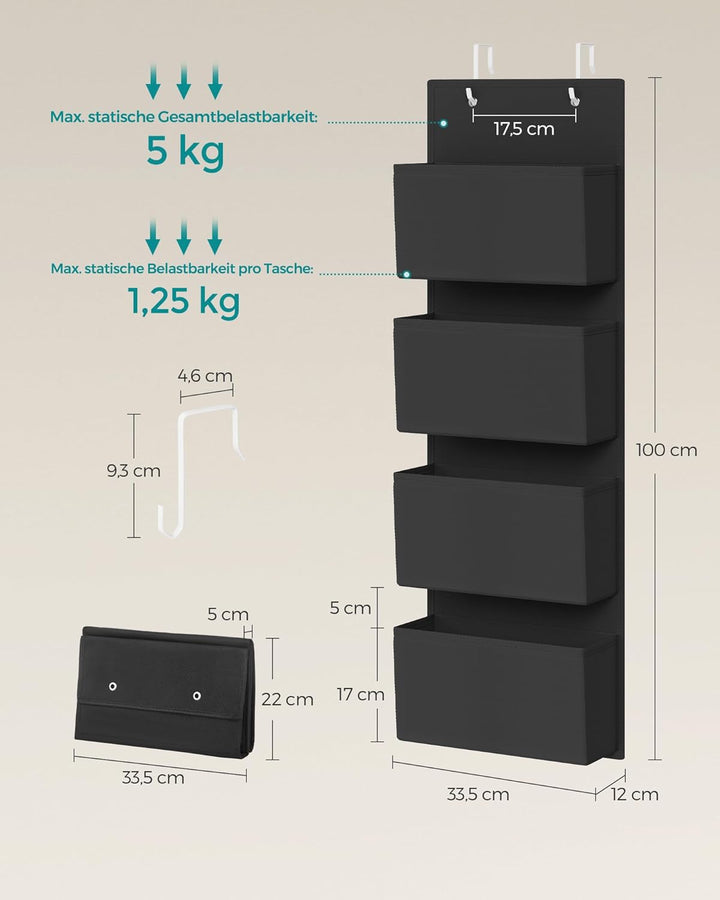 SONGMICS Hängeorganizer mit 4 Taschen, 2er Set Kleiderschrank-Organizer, Hängeaufbewahrung, Tür-Orga