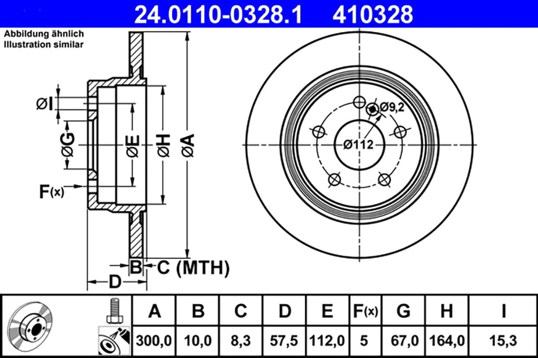 ATE Original Bremsscheibe - 2 Bremsscheiben - 24.0110-0328.1 - ECE-R90 Strassenzulassung