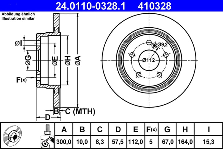 ATE Original Bremsscheibe - 2 Bremsscheiben - 24.0110-0328.1 - ECE-R90 Strassenzulassung