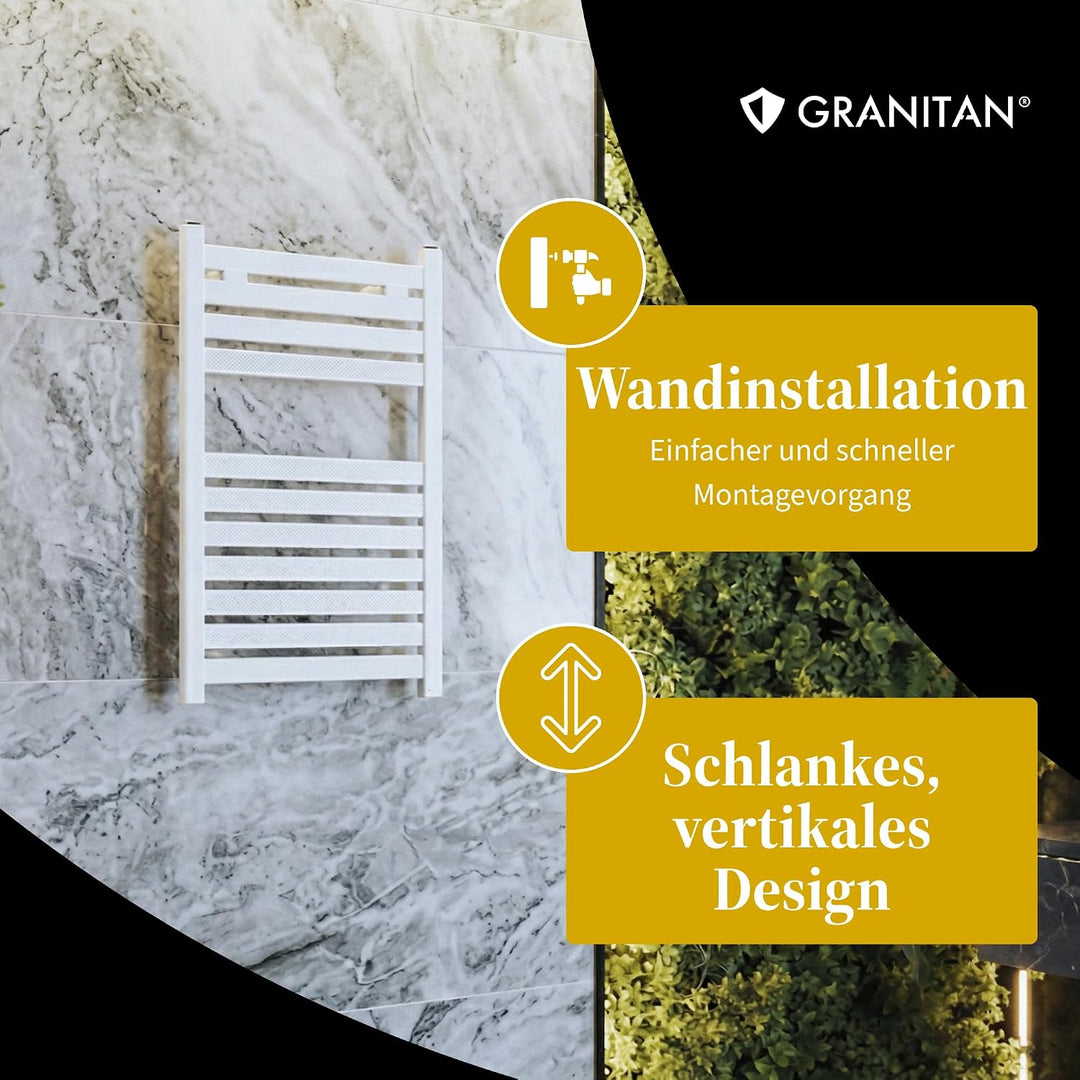Granitan Badheizkörper 80x50 cm, Schwarz | Effizienter Handtuchwärmer und Handtuchhalter, Handtuchhe