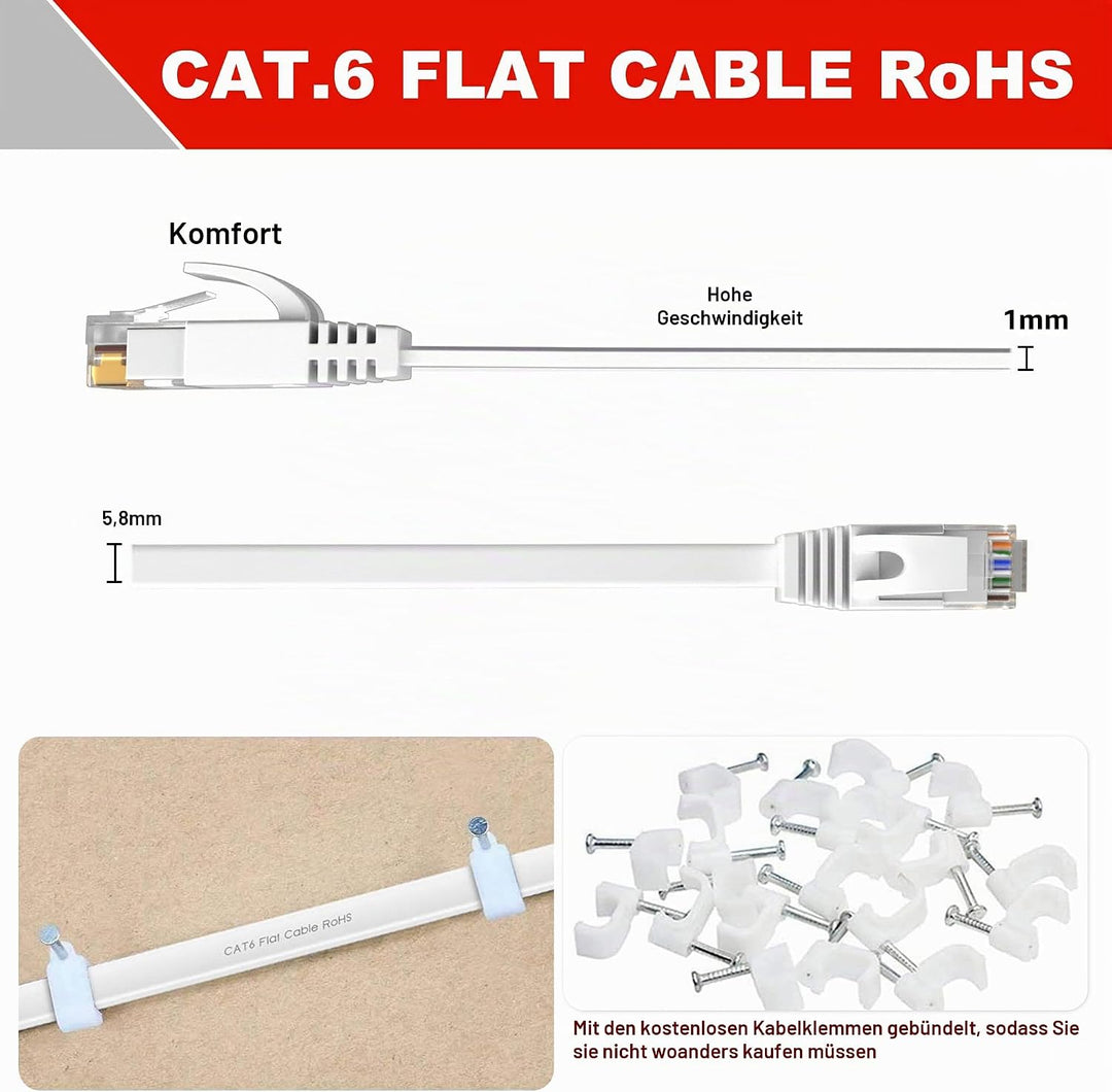 LAN Kabel 50 Meter, Netzwerkkabel 50m Outdoor Indoor Lang Ethernet Kabel Cat 6, Hochgeschwindigkeits