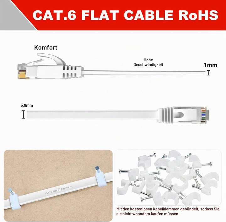 LAN Kabel 50 Meter, Netzwerkkabel 50m Outdoor Indoor Lang Ethernet Kabel Cat 6, Hochgeschwindigkeits