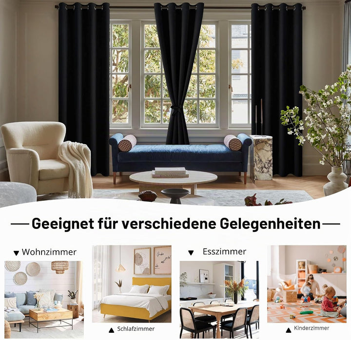 DWCN Vorhang Blickdicht Verdunkelungsgardinen mit Ösen 2 Stücke Thermogardine für Wohnzimmer,Schlafz