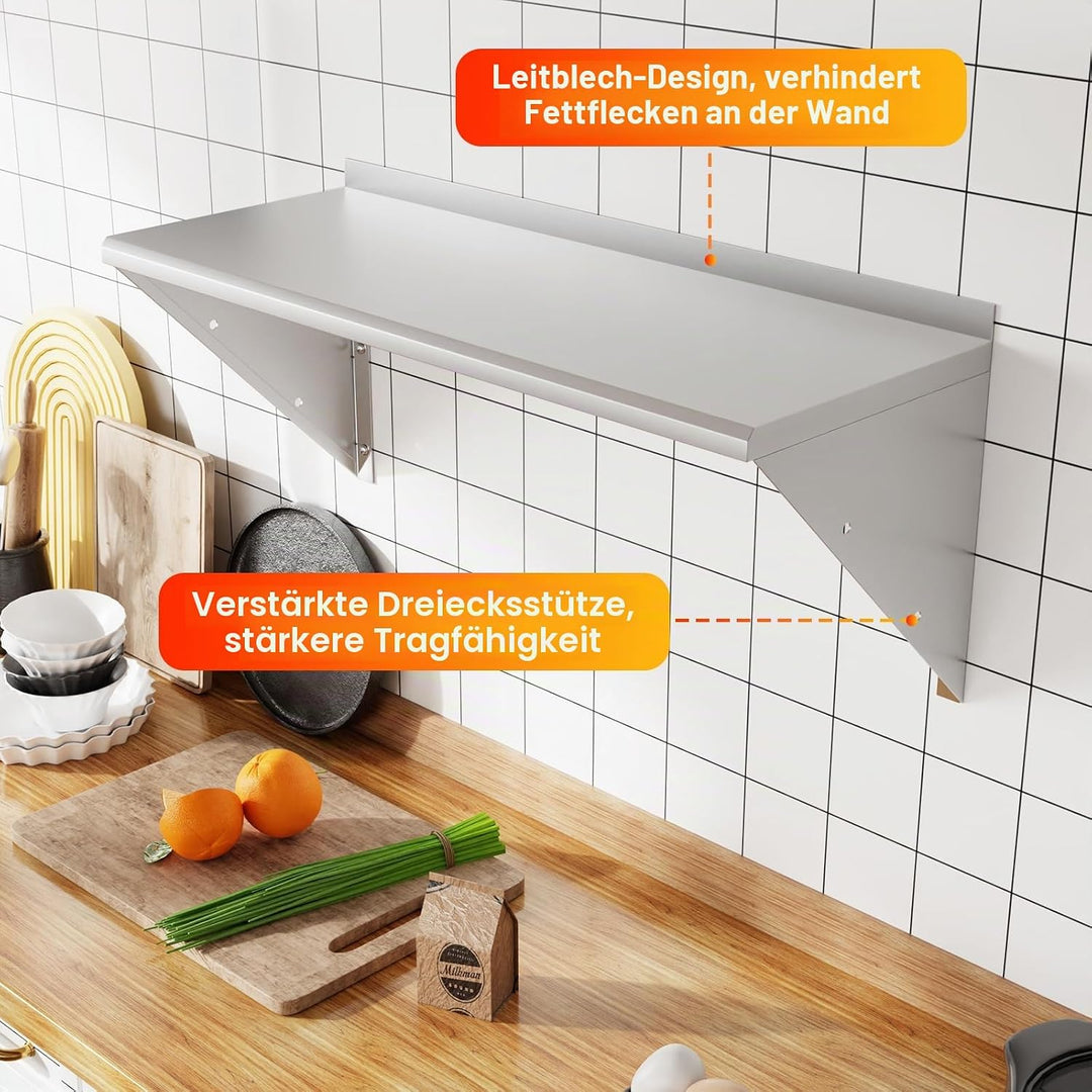 Edelstahl Regal Gastro 60 * 30cm,Bogendesign Wandregal Edelstahl,Wandregal Küchenregal Tragfähigkeit