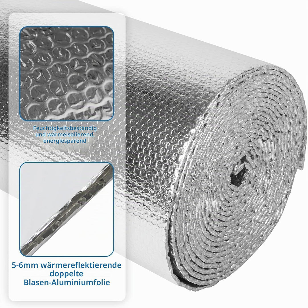 Dripex Aluminisierte Isolierfolie Dämmfolie Doppelte Alu-Luftpolsterfolie Dachisolierung 4-5mm Isoli