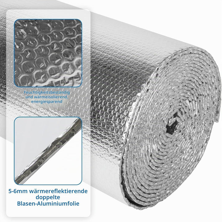 Dripex Aluminisierte Isolierfolie Dämmfolie Doppelte Alu-Luftpolsterfolie Dachisolierung 4-5mm Isoli