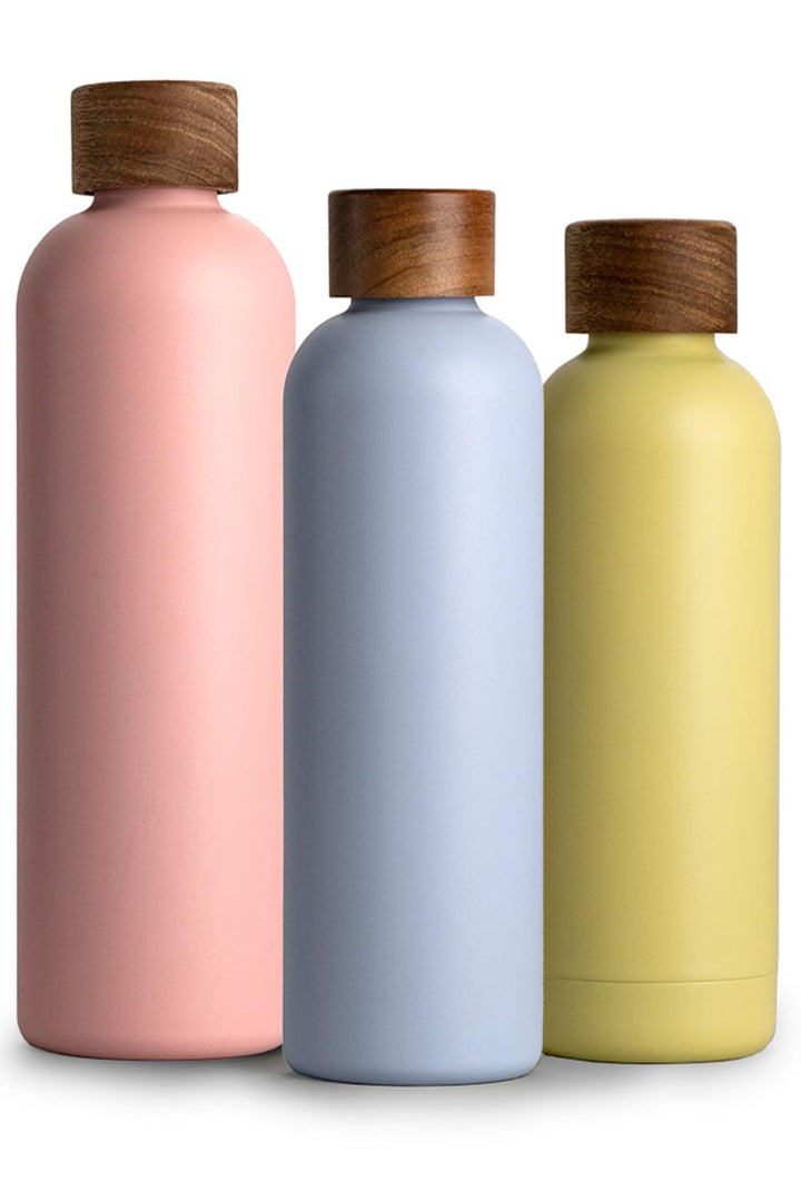 T&amp;N Edelstahl Trinkflasche 750ml, Thermosflasche 0.75l mit Akazienholz Deckel, Isolierte Wasserflasc