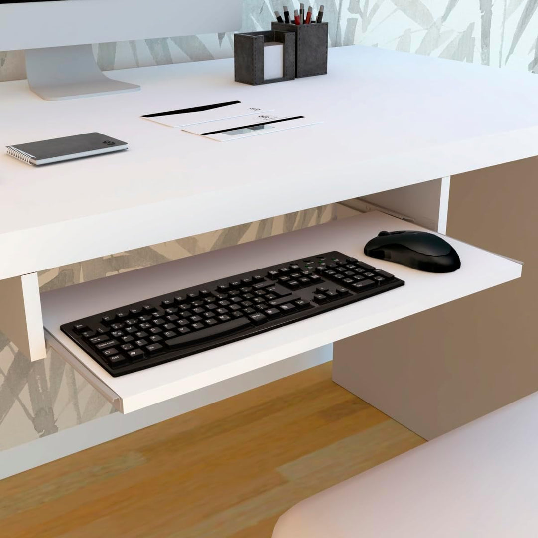 Henor Abnehmbare Tastaturablage aus FSC Holz 70 x 31 x 11 cm unter Schreibtisch Weiss 70x31x11 Weiss
