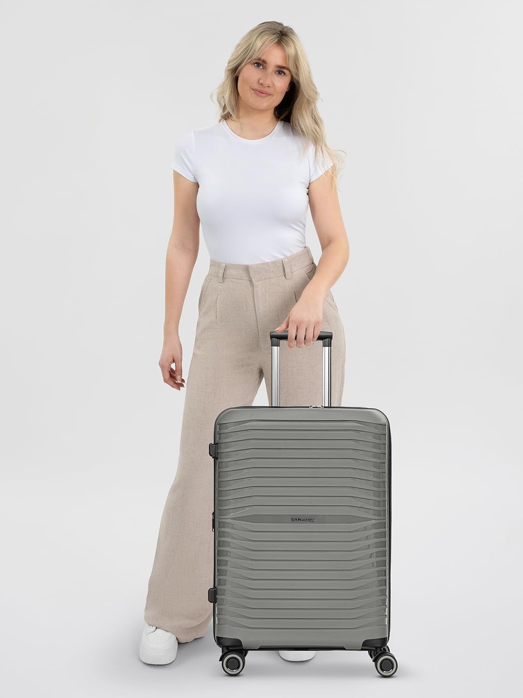 Stratic Shine Koffer gross | Trolley mit 4 360° Drehbare Rollen, Kreuzpackgurt, Dehnfalten, arretier
