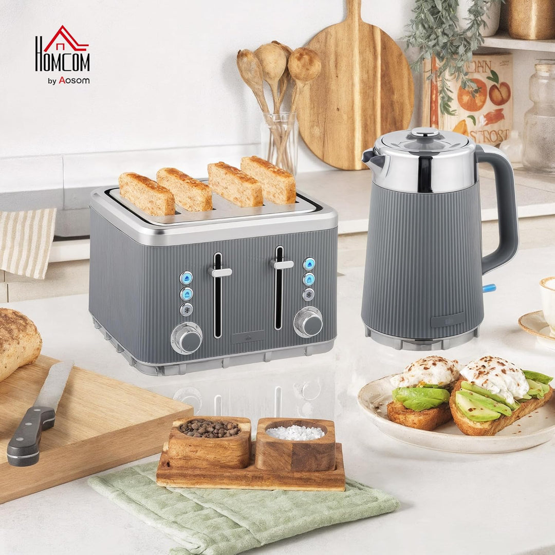 HOMCOM Wasserkocher Toaster Set 1,7L 2200W Schnell Wasserkocher mit Edelstahl-Innenraum, Entkalkungs
