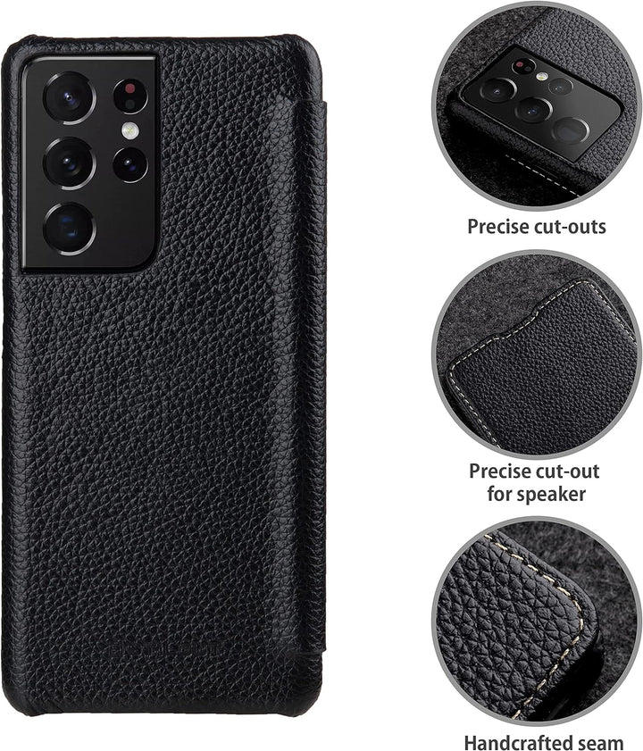 STILGUT Book Case kompatibel mit Samsung Galaxy S21 Ultra 5G Hülle aus Leder zum Klappen, Klapphülle