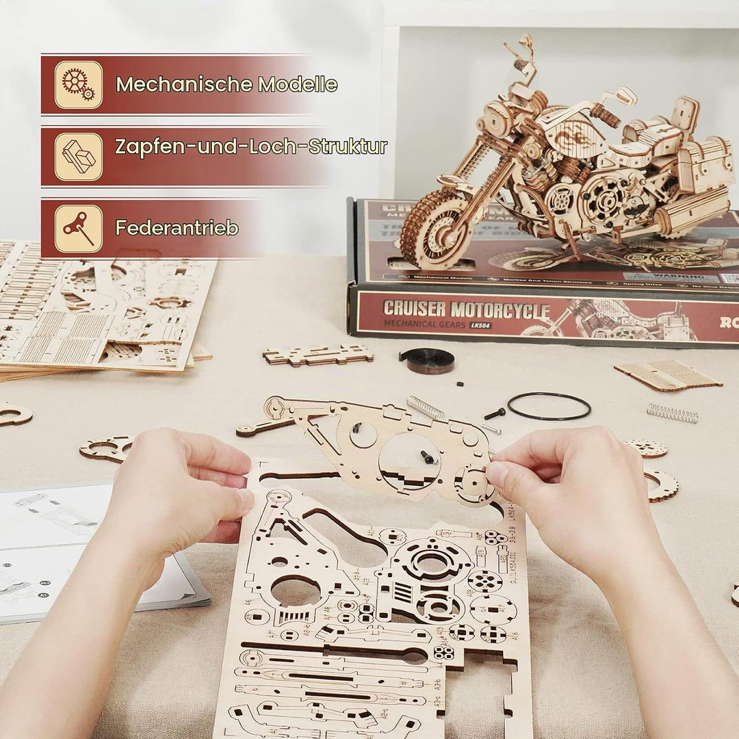 ROBOTIME 3D Motorrad Puzzle, Holz Modellbautze für Erwachsene, DIY Bewegliches Fahrrad Fahrzeugmodel