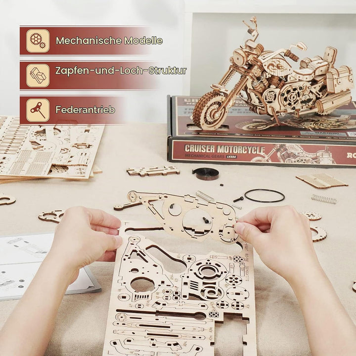 ROBOTIME 3D Motorrad Puzzle, Holz Modellbautze für Erwachsene, DIY Bewegliches Fahrrad Fahrzeugmodel