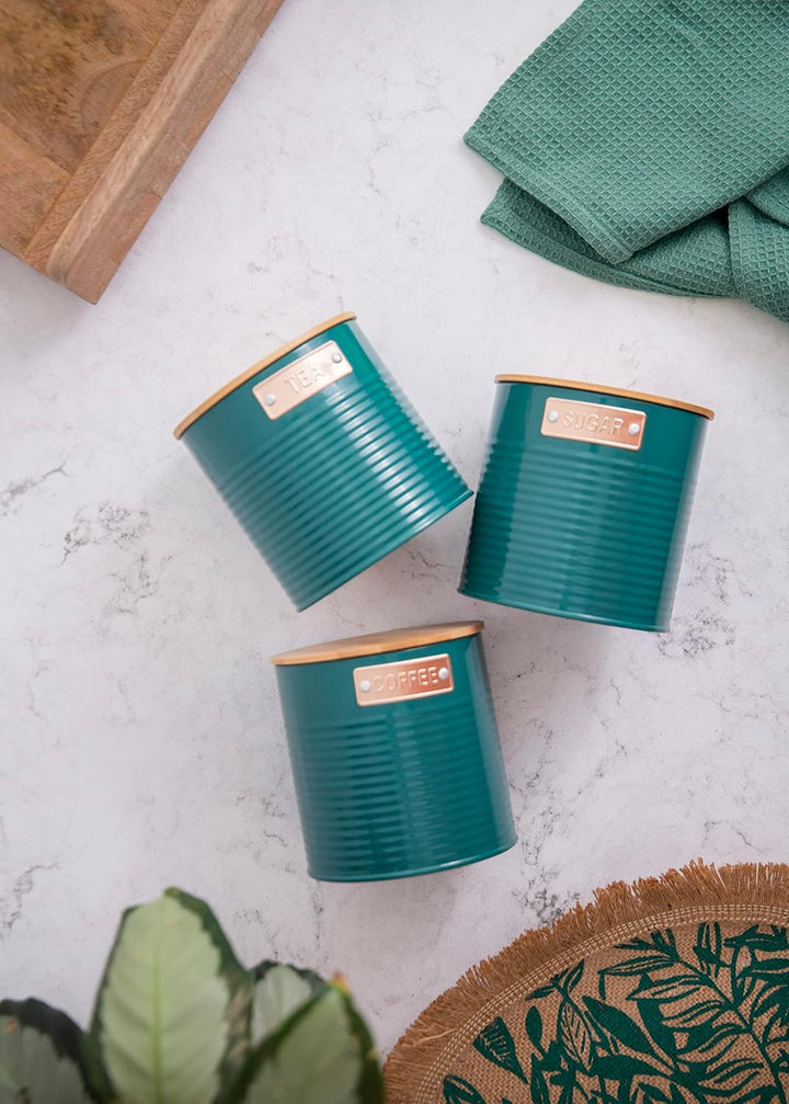 KitchenCraft Lagerung Kanister, Teal, 3 Stück, Geschenk-Box Klar, Klar