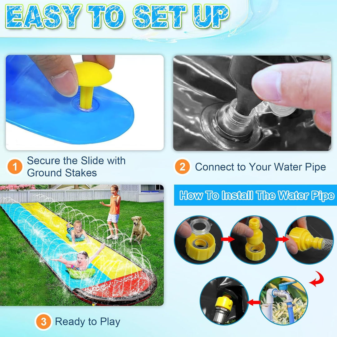 15.8 ft/480cm Double Water Slide,Wasserrutsche Garten für Kinder,Lawn Water Slide with Sprinkler and