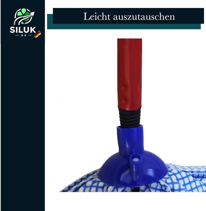 6X Ersatzkopf für Leifheit Classic Mop – Viskose-Polyester Streifen blau kariert, saugstark & streif