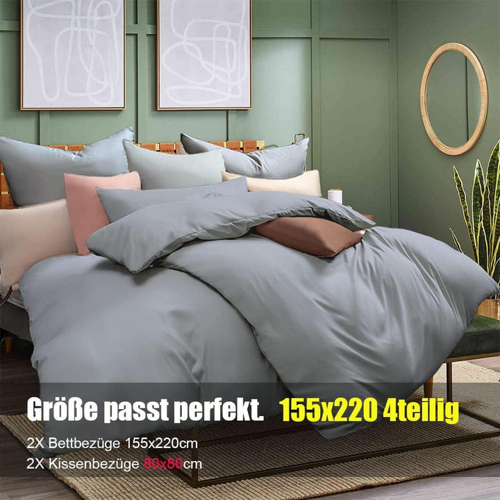 Soifox bettwäsche 155x220 4teilig Grau - 2 Bettbezüge 155x220 + 2 Kissenbezüge 80x80 Weich und bügel