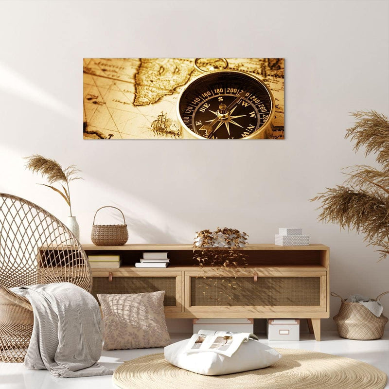 Panorama Bilder auf Leinwand 100x40cm Leinwandbild Kompass alt reisen Reise Gross Wanddeko Bild Schl