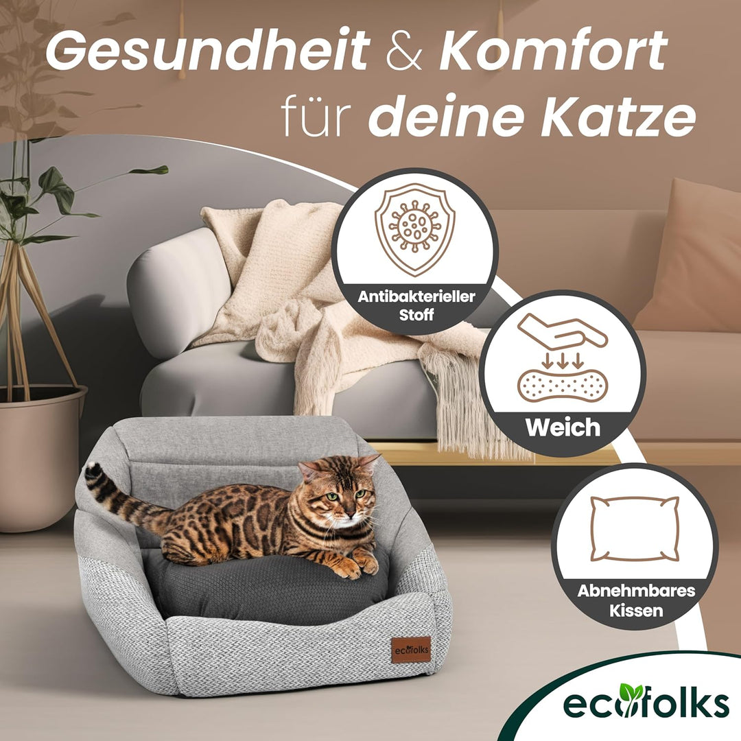 3in1 antibakterielles Katzenbett, Katzenhöhle | Sofa & Kuschelbett – wandelbar, stylisch & platzspar