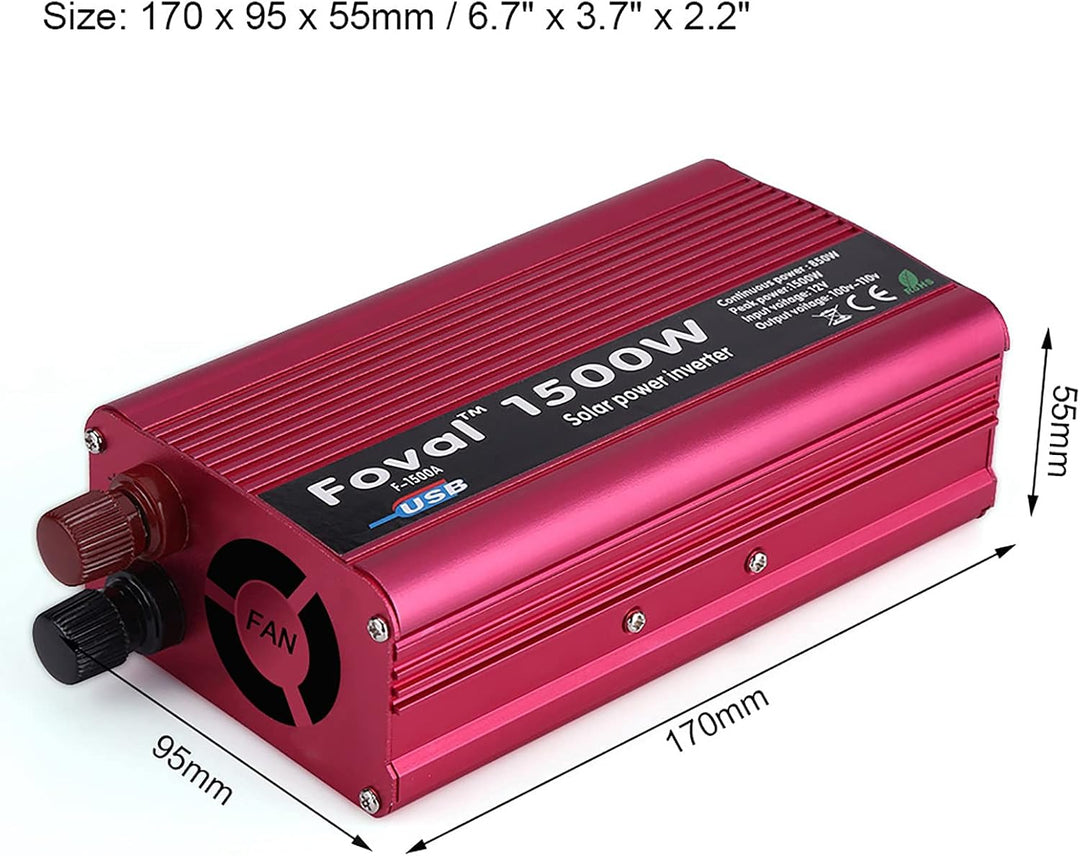 Auto Wechselrichter, 1500W DC 12V zu AC 110V Auto-Wechselrichter Konverter USB-Ladegerät Adapter mit