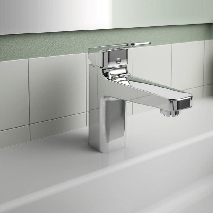 Ideal Standard BD230AA Ceraplan Waschtischarmatur H90, mit Zugknopf-Ablaufgarnitur, Ausladung 12,4 c