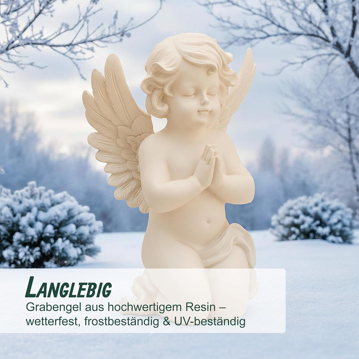 Relaxdays Grabengel betend, Kunststein, Wetter-, Frost- & UV-beständig, H x B x T: 36x22,5x18 cm, Gr