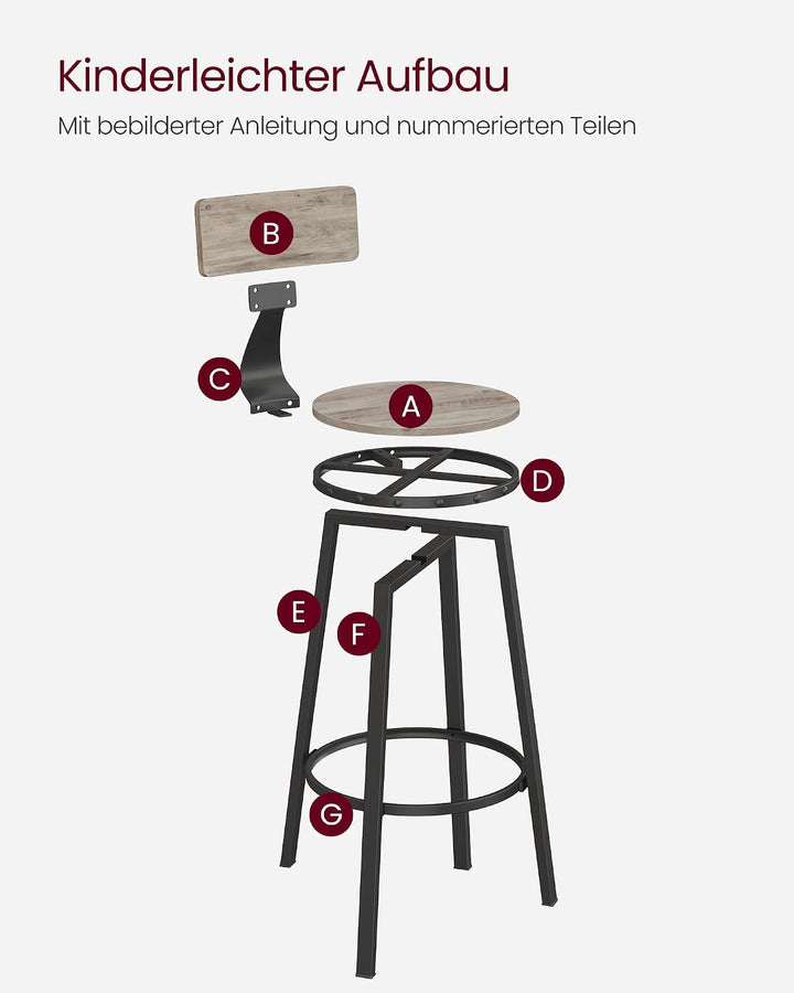 VASAGLE Barhocker, 4er Set, Barstuhl, Küchenstuhl mit Metallgestell, Sitzhöhe 73,5 cm, einfache Mont