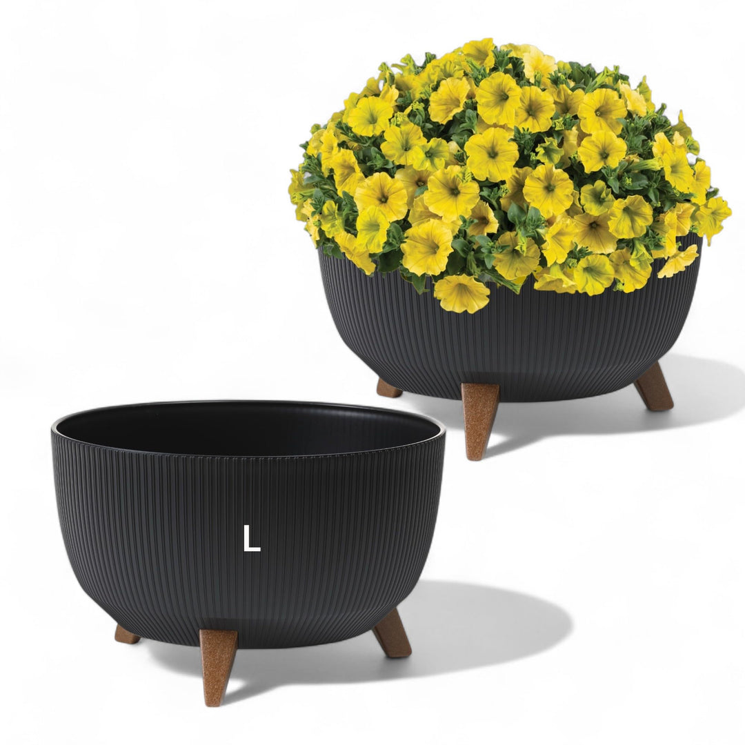 MELTOM Blumentopf Schale mit Füssen Einsatz Kräutertopf Übertopf Pflanzschale Eco Recycled (Schwarz,