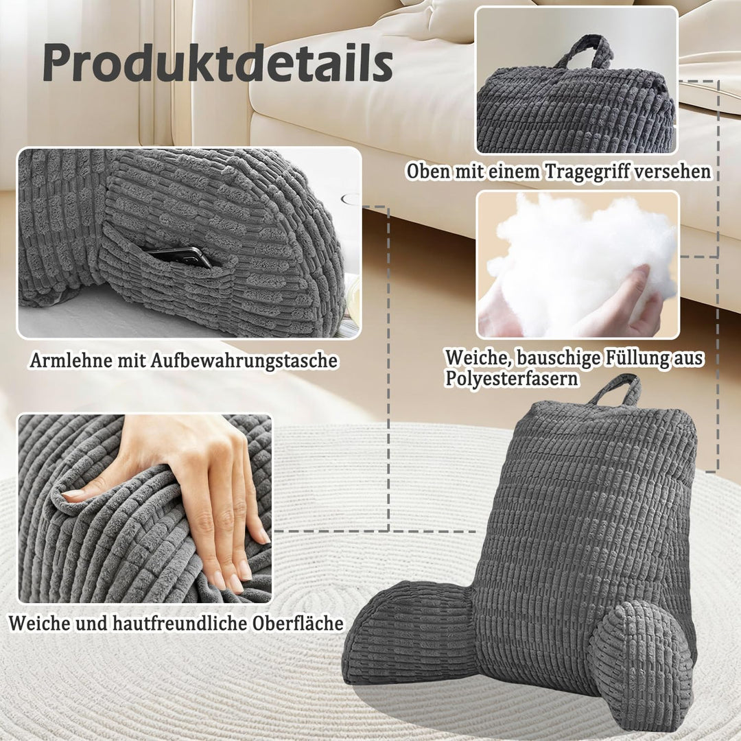 Lesekissen für Bett Und Sofa, Rückenkissen Sofa für Erwachsene mit Armlehne, RückenstüTze Abnehmbar