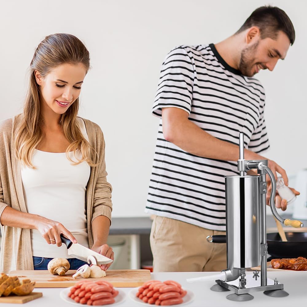 4 l Wurstfüller, aus Edelstahl, Profi-Würstmaschine, manuell, Fleischschieber mit 4 Röhren, ideal fü