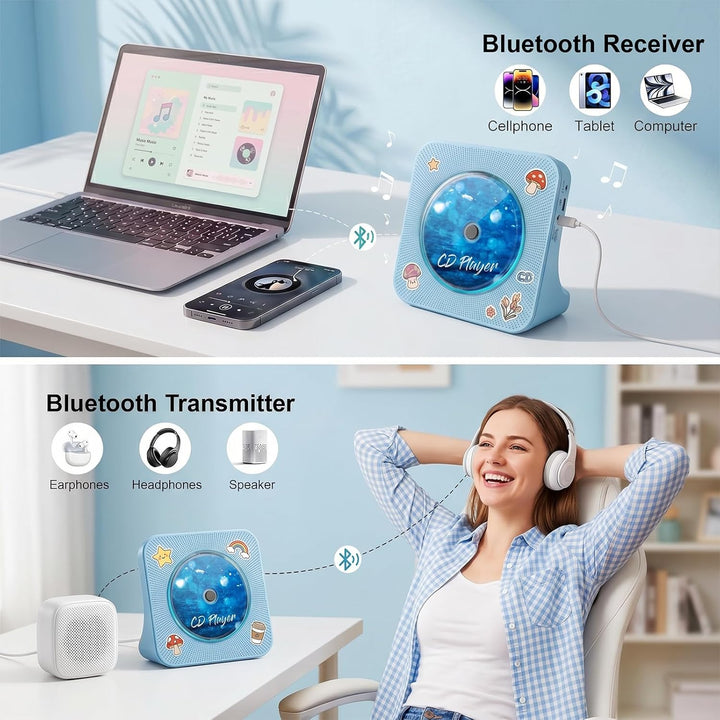 Gueray CD Player Bluetooth CD-Player mit Lautsprecher Unterstützt Fernbedienung Anzeige FM Radio mit