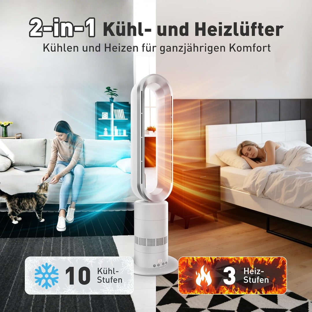 TP18Pro 2-in-1 Bladeless Turmventilator - Heizgerät & Kühlventilator, 10 Kühl- & 3 Heizstufen, Fernb
