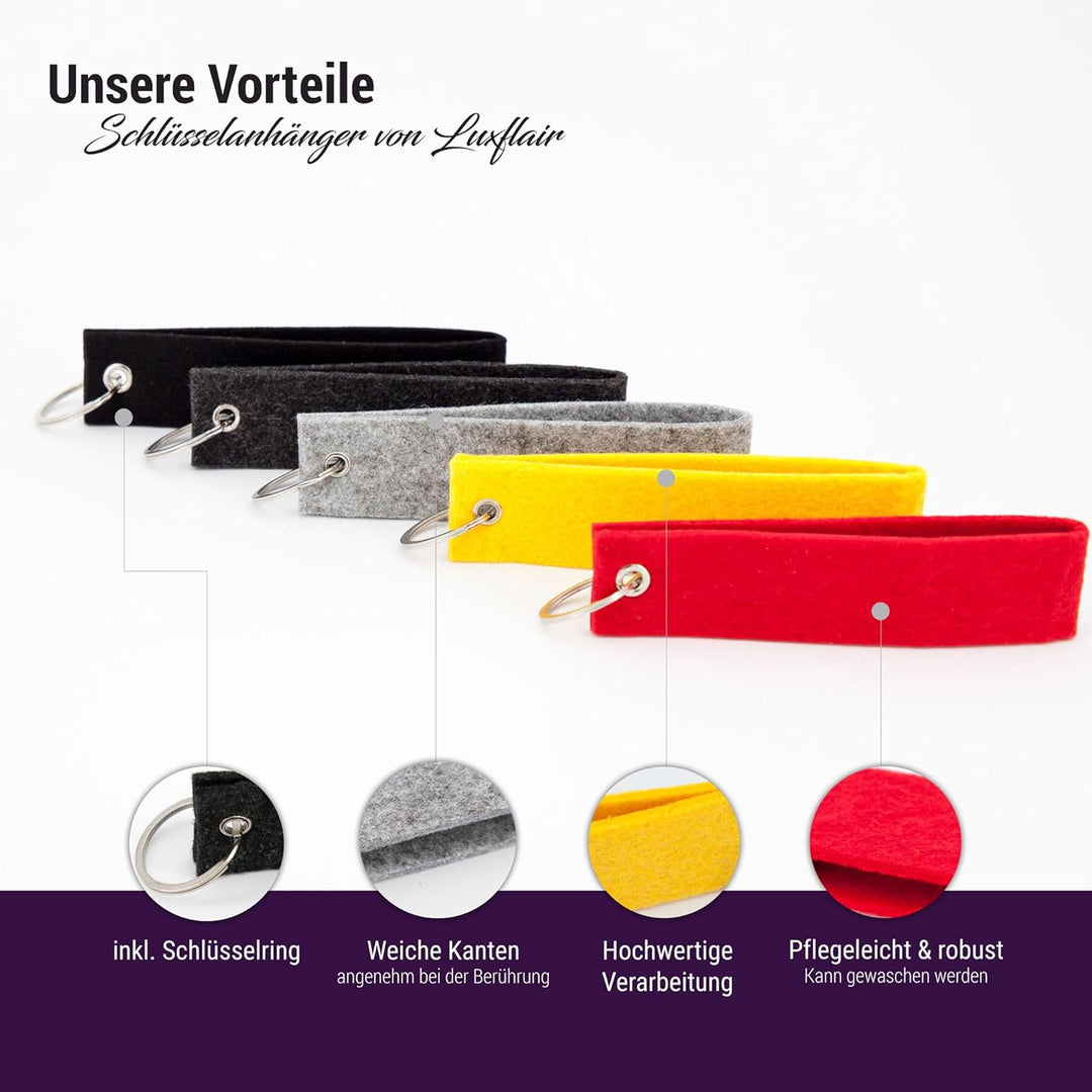 Luxflair Filz Schlüsselanhänger 50er Set in bunt gemischten Farben, Rohlinge ohne Aufdruck zum Beplo