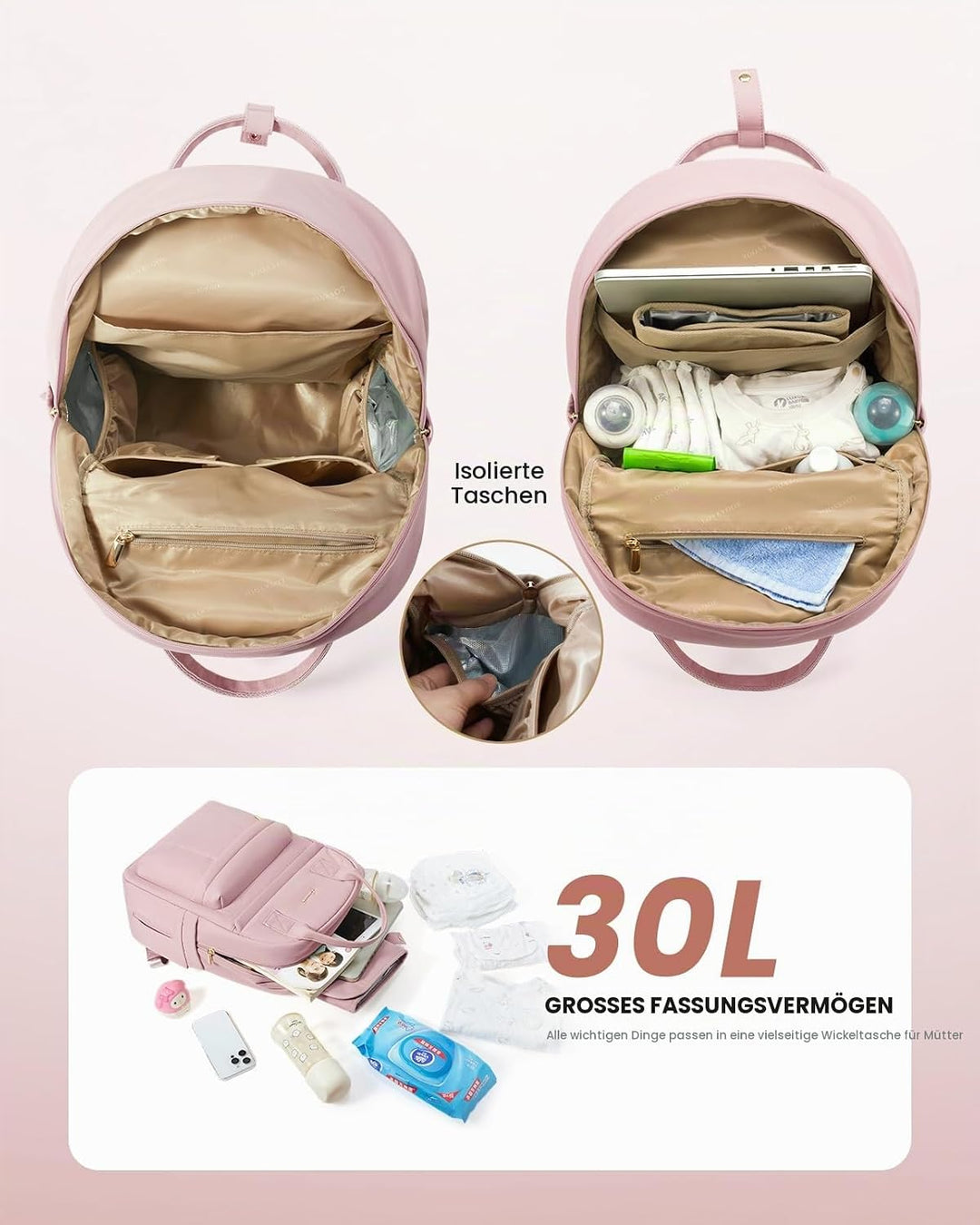 LOVEVOOK Wickelrucksack Baby Wickeltasche Rucksack mit Wickelauflage Lässig Diaper Bag mit Kinderwag