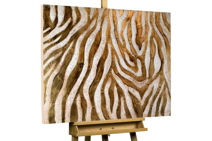 KunstLoft Leinwandbild | 100% HANDGEMALT | 100x75cm | Gemälde 'Golden Zebra' | Zebra | Gold | Wandbi
