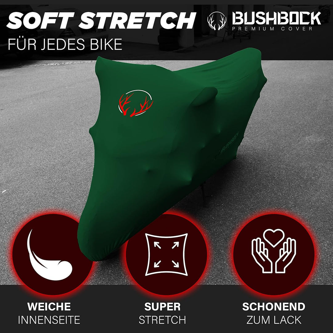 BUSHBOCK® Premium Cover Indoor Motorrad Abdeckplane-Staubschutz-elastischer, atmungsaktiver Samt-Str
