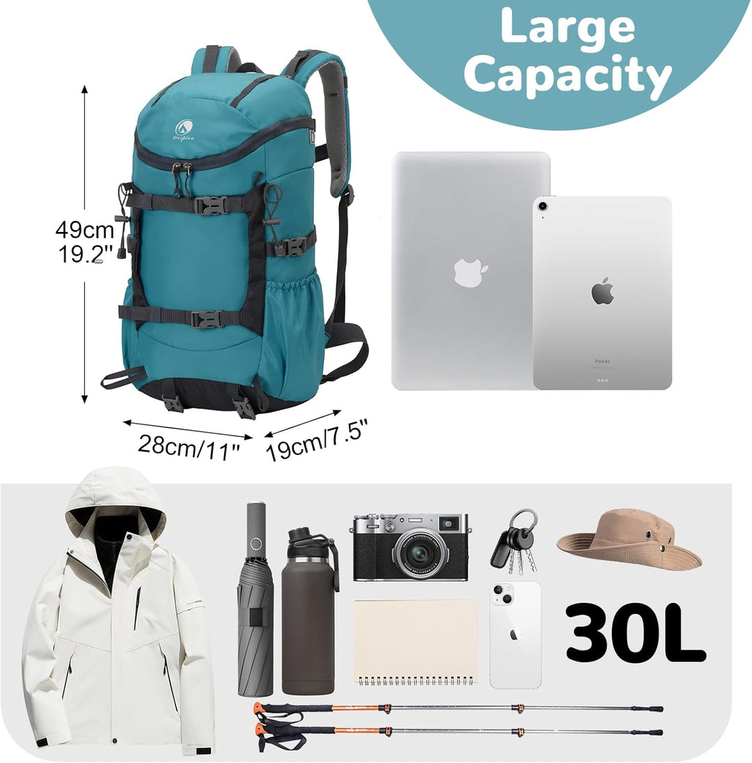 30L Leicht Wanderrucksack Herren Damen, Multifunktional Reiserucksack mit Skateboard Gurte, Tagesruc