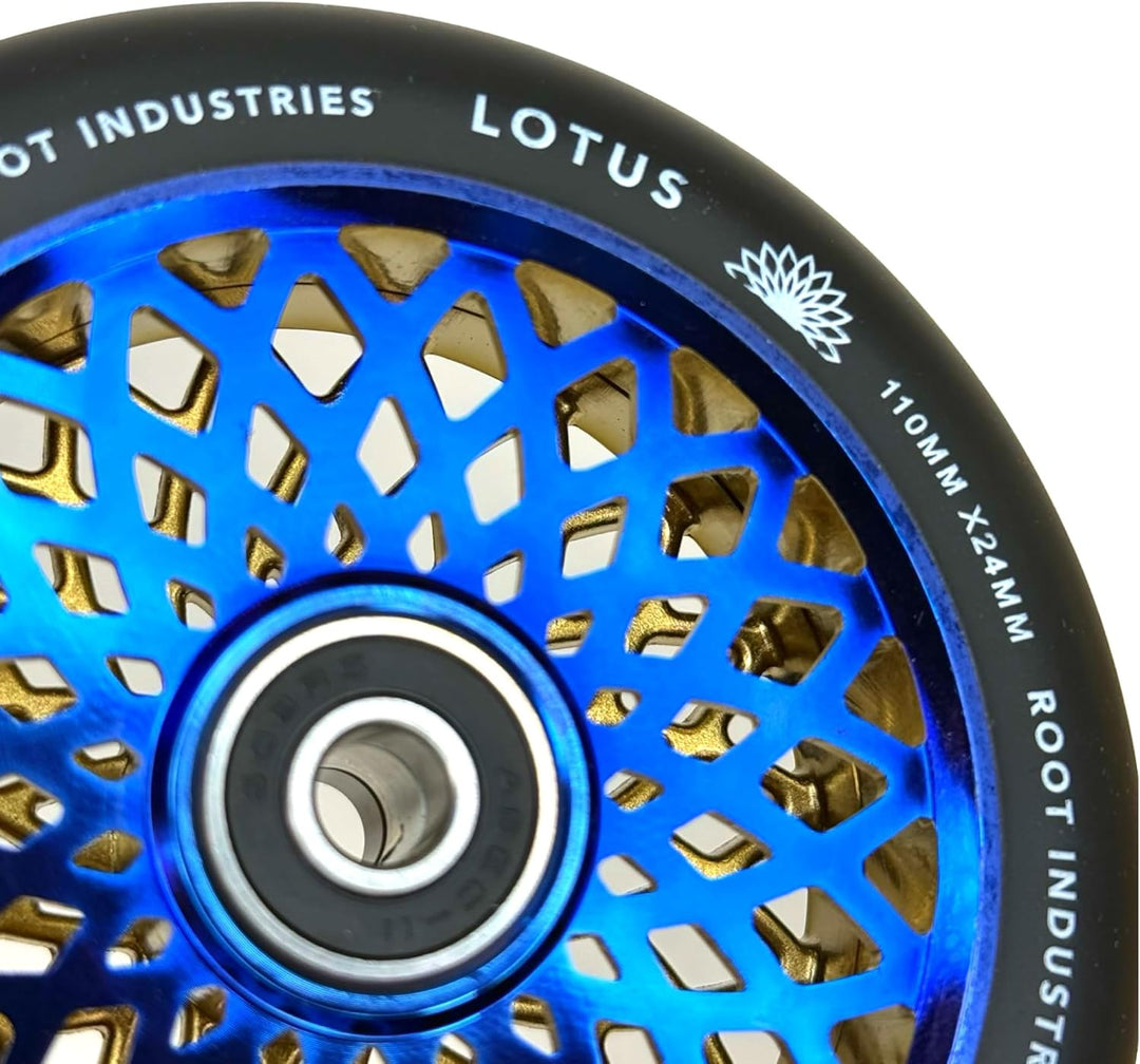 Root Industries Lotus Stunt-Scooter Rolle 110mm + Fantic26 Sticker (Radiant Blue Ray/Pu Schwarz), Ra