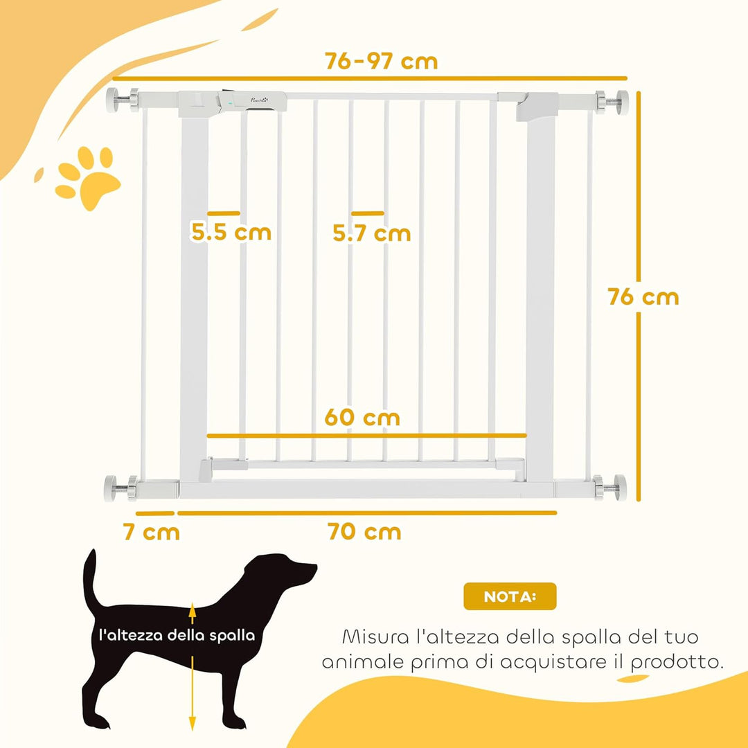 PawHut Türschutzgitter, Treppengitter, Hundegitter ohne Bohren, 75-96 cm Verstellbares Absperrgitter